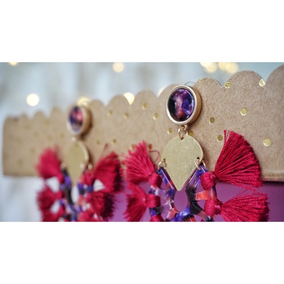 NEW! Acrylic Stud Post Tassel Hoop Earrings - Picture 9 of 11